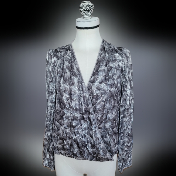White House Black Market Tops - NWT, WHBM Blouse, Gray/Silver/Black/White, Size 2